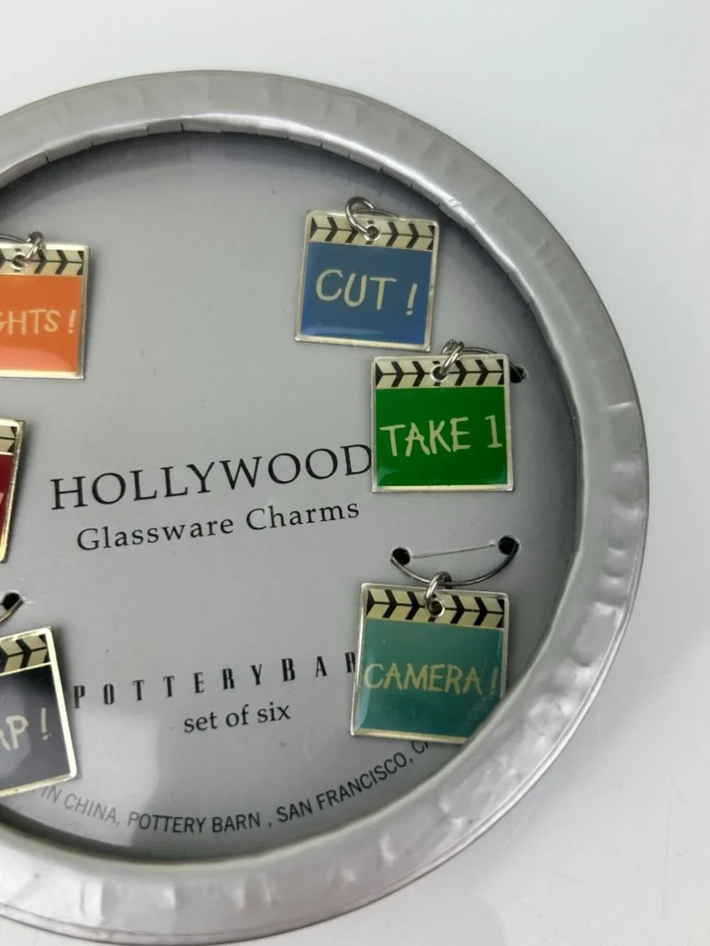 Pottery Barn Hollywood Glassware Stemware Charms Movie Cinema Theme Colorful NEW